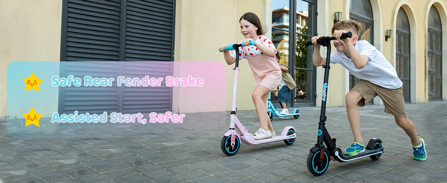 RCB R11 Kids Electric Scooter for Age 6-12, 150W Motor, 3 Speed Modes up to 9.9 mph & 5 Miles Range, 7"/6" Solid Tyres, LED Lights & Display, Bluetooth Speaker, Foldable 6.65kg, CE Certified