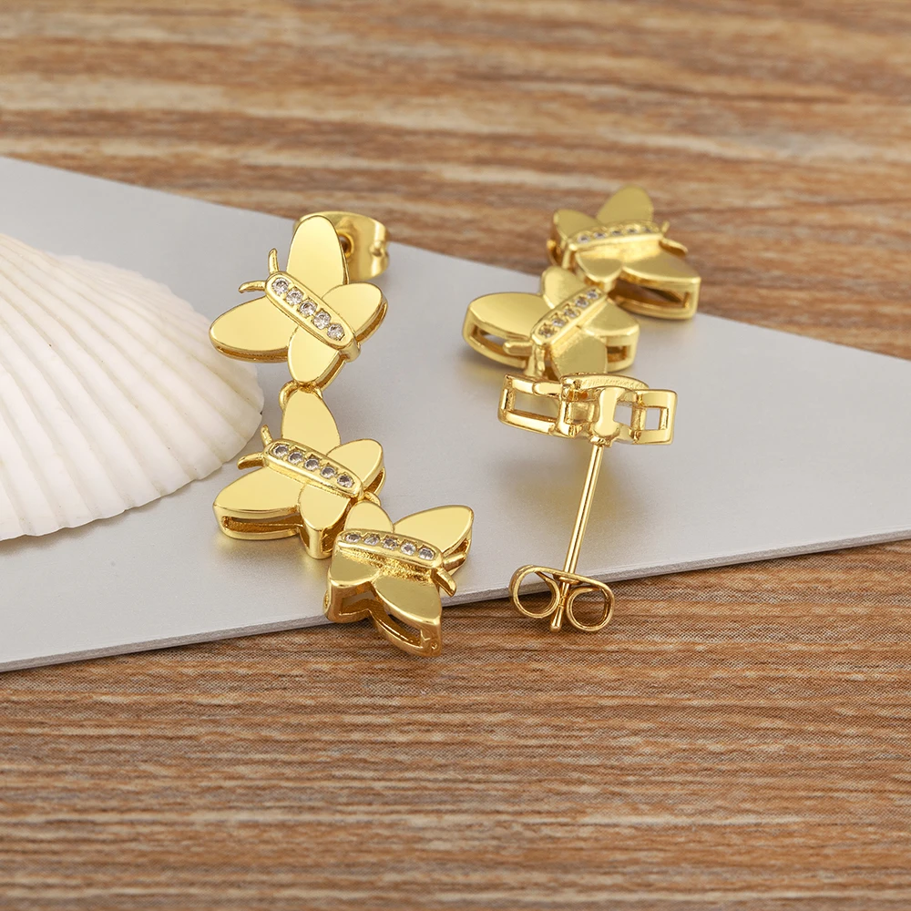 Nidin New Trendy Butterfly Shape Shiny Zircon Charm Drop Earrings For Women Girl Ear Jewelry Wholesale Accessories Delicate Gift