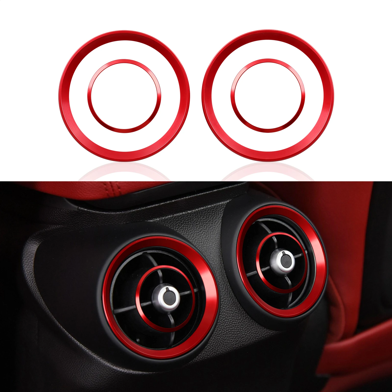 Car Rear Air Vent Frame Trim AC Sticker Decals Aluminum Alloy For Alfa Romeo Giulia 952 2017 -2019 Accessories