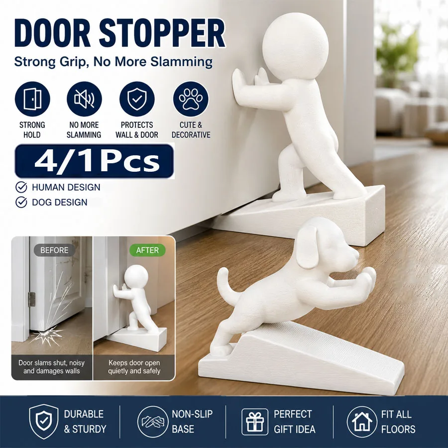 4/1 Pcs Cartoon Figure Dog Shape Door Stopper, Solid Anti-Tip Door Stop Prevent Wall Damage, Decorative Sculpture, Bedroom Study