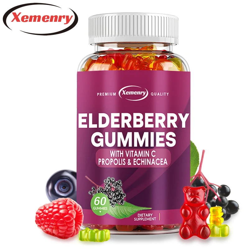 Elderberry Gummies - with Vitamin C  - Immune Support and Healthy Skin, Antioxidant - 60 Gummies