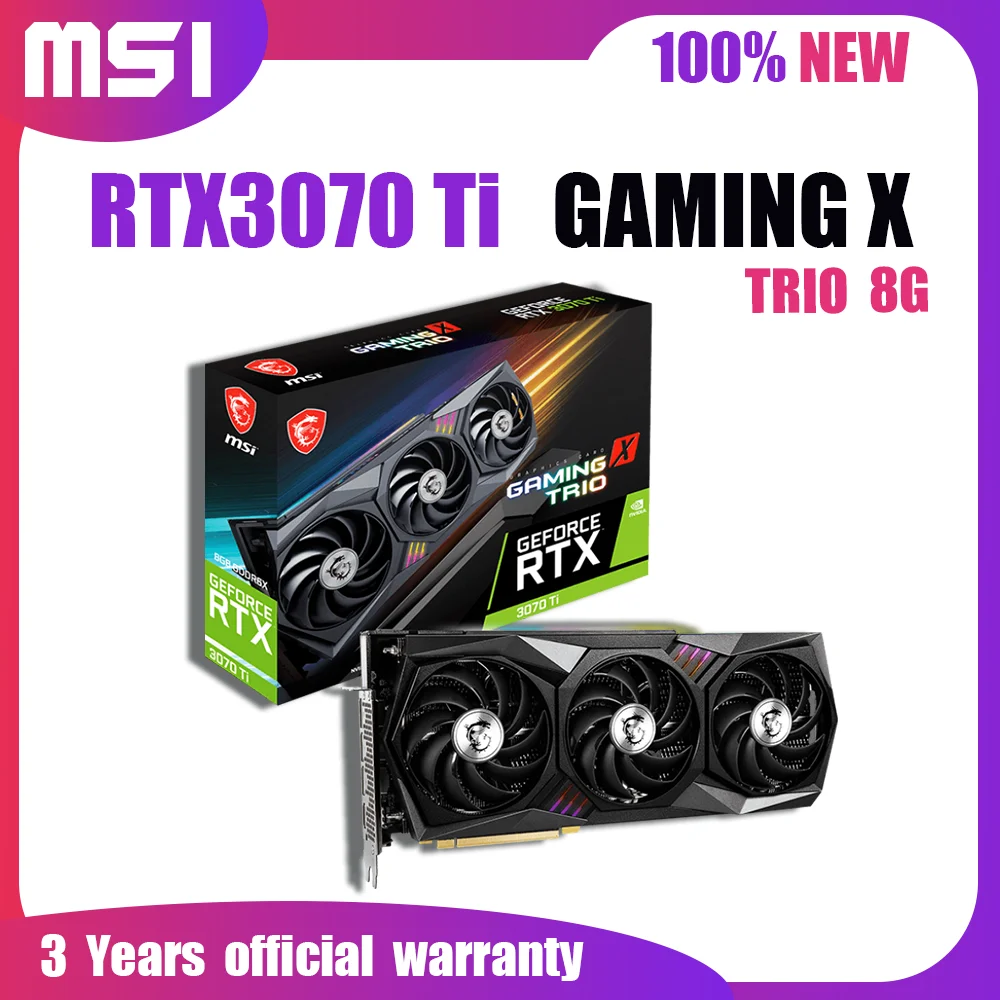 НОВЫЙ MSI RTX 3070 TI GAMING X TRIO 8G Графическая карта GDDR6X 8GB Видеокарты GPU 256 Bit NVIDIA RTX 3070 Ti PCIE4.0 Clock 1830MHz HDMI DP Поддержка Комплект материнской платы Intel AMD для ПК Gamer Desktop