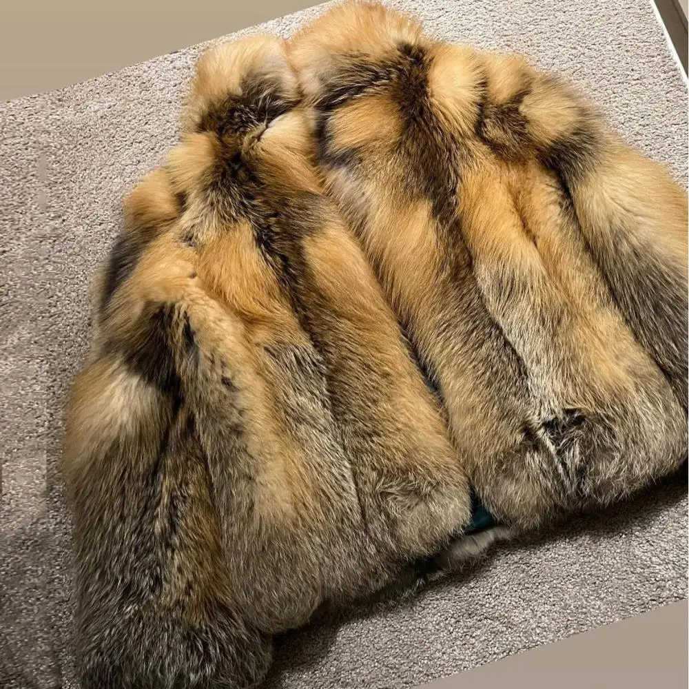 Fashion Real Red Fox Fur Jacket for Man Winter Outwear High Quality Winter New Wholeskin Genuine Fox Fur Jacket Stand Collar