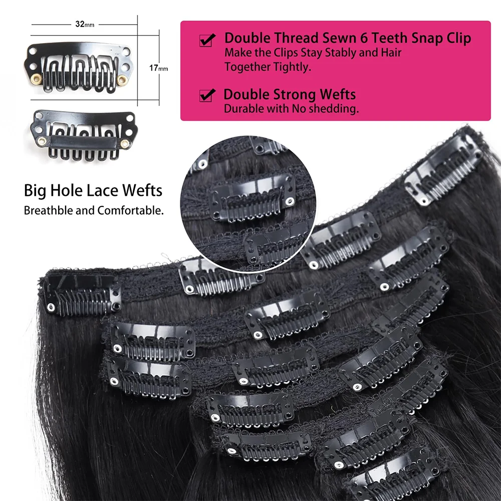 وصلات شعر بمشبك مموج للجسم، شعر بشري حقيقي، وصلات شعر بشري ريمي، شعر بشري طبيعي ناعم، أسود طبيعي #3