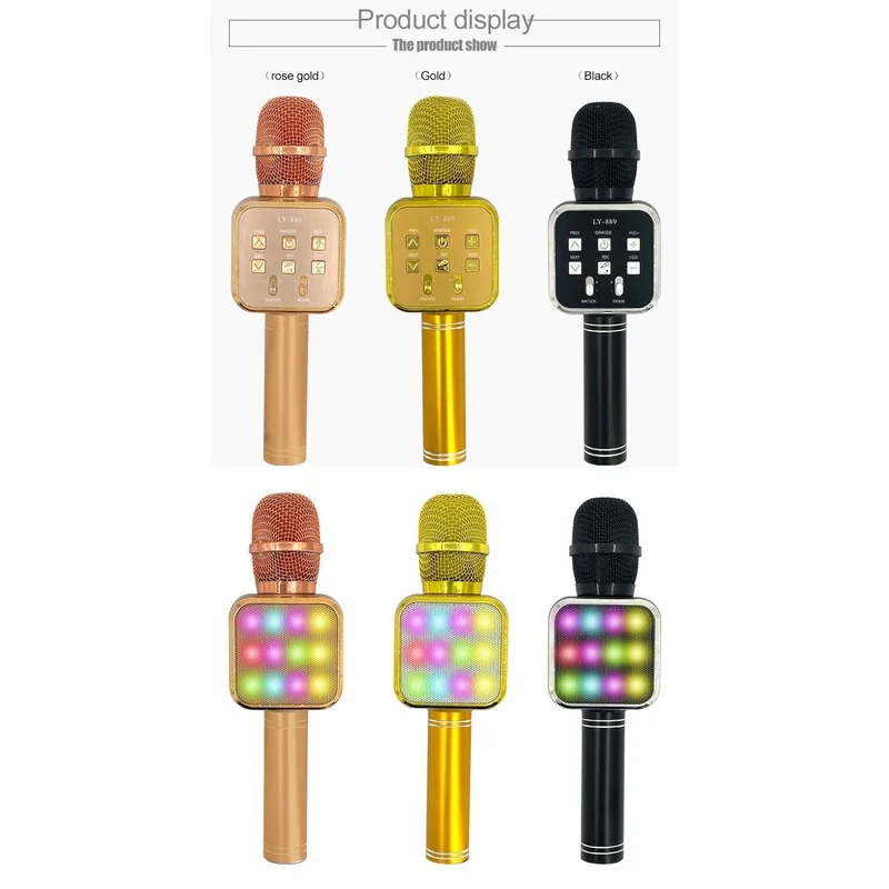 Wireless Blue tooth Karaoke Microphone with Multi-Color LED Lights, Portable Handheld Mic & Speaker