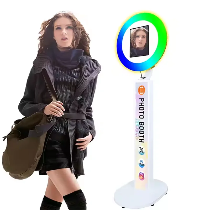 

Portable iPad Photo Booth Stand Selfie Machine Metal Shell With Ring Light For iPad10.2'' 11'' 12.9'' Suitable For Party Events