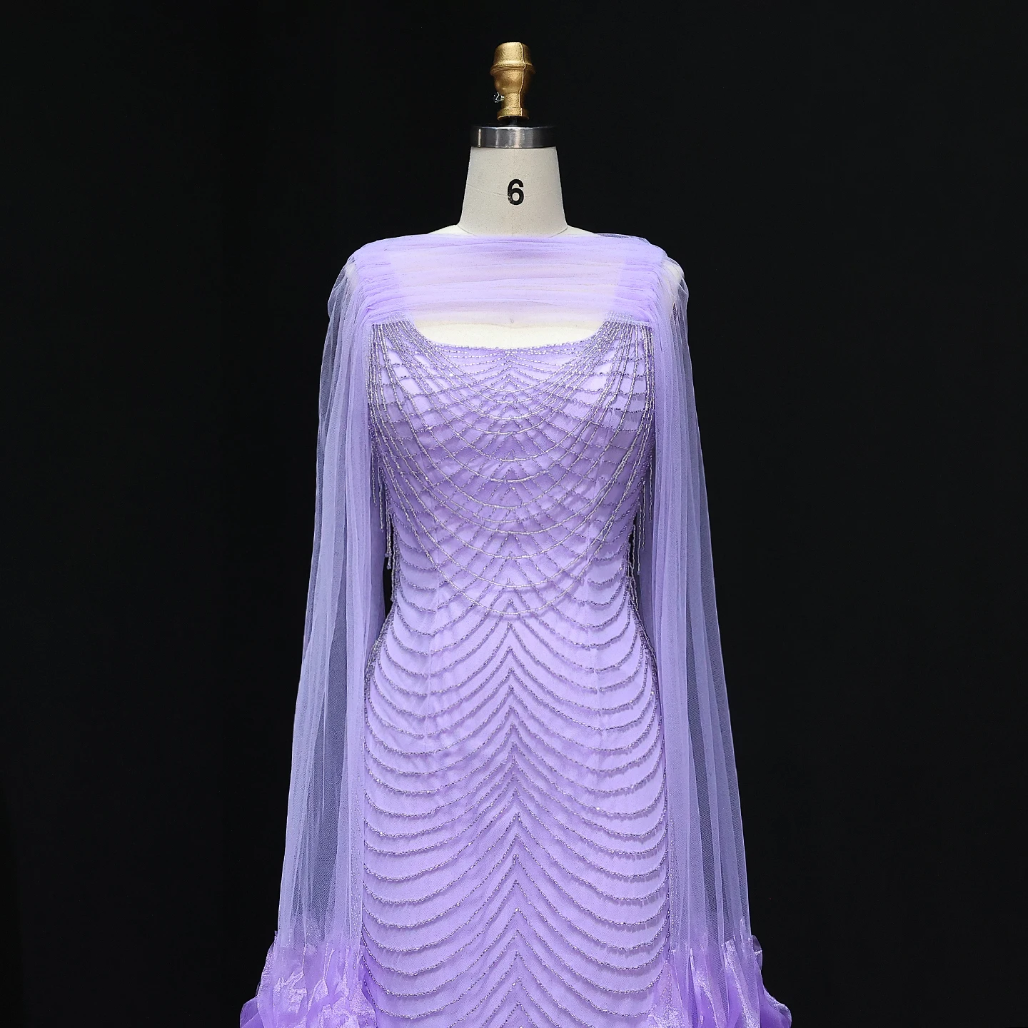 Sharon Said Luxury Beading Purple Evening Dress with Cape Sleeves for 2025 Dubai Elegant Party Gowns SS280 Customized image 3