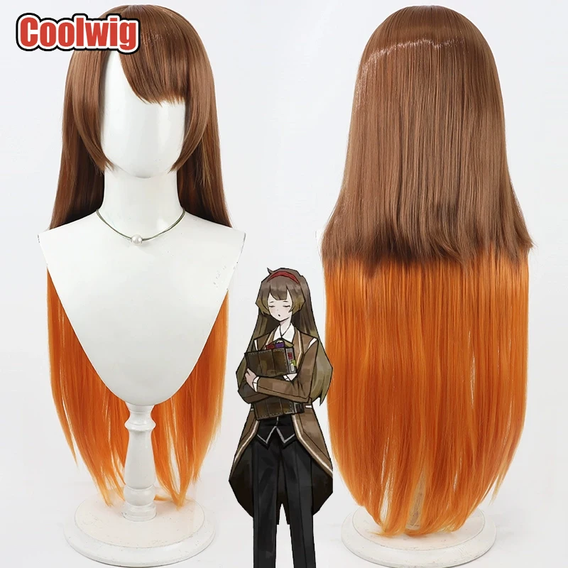 Coolwig Synthetic Hair Malkuth Cosplay Wigs Game Limbus Company Malkuth 80cm Long Straight Brown Mixed Orange Wig Heat Resistant