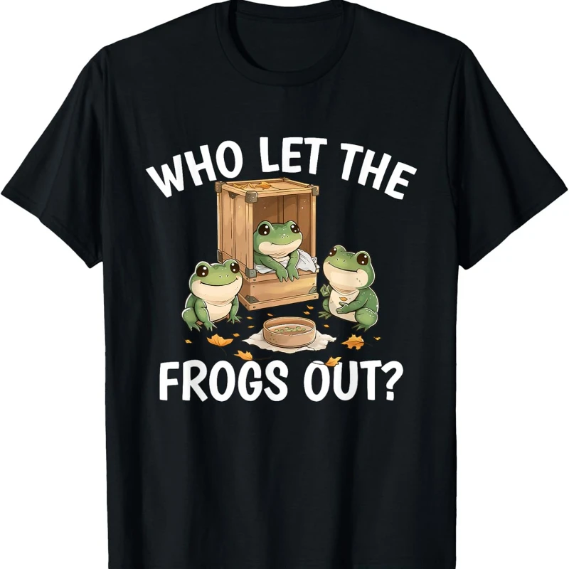 

Men's Plus Size Who Let The Frogs Out Graphic T-Shirt Fun Frog Illustration Comfortable Cotton Casual Tee for Sports Tee Playfu