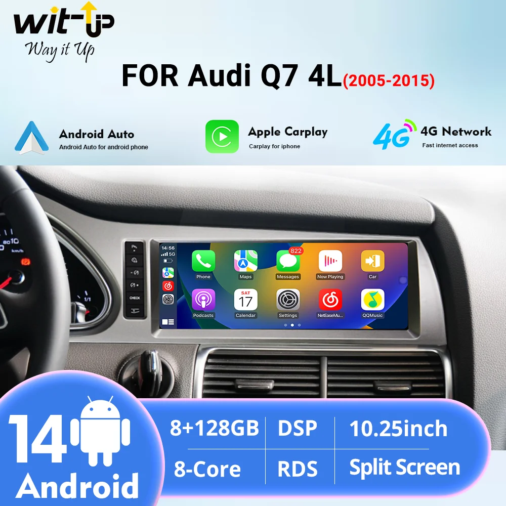 

Wit-Up for Audi Q7 4L MMI 10.25" Touchscreen GPS Navi Android Autoradio Stereo Radio Carplay Multimedia Head Unit