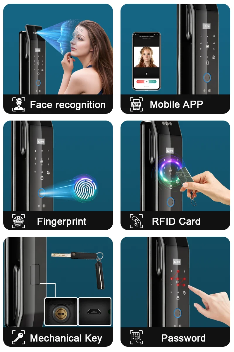 CHIESUNG 3D Face Door Lock with Temporary Password Electronic Key IC Card APP Unlock Fingerprint Locks Safety lock