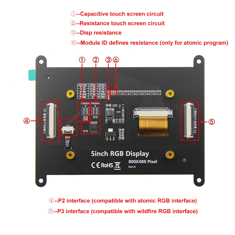 Imagem -04 - Módulo de Tela de Exibição Lcd para Wildfire Ips tn Touchscreen Stm32 Esp32 5in 800x480