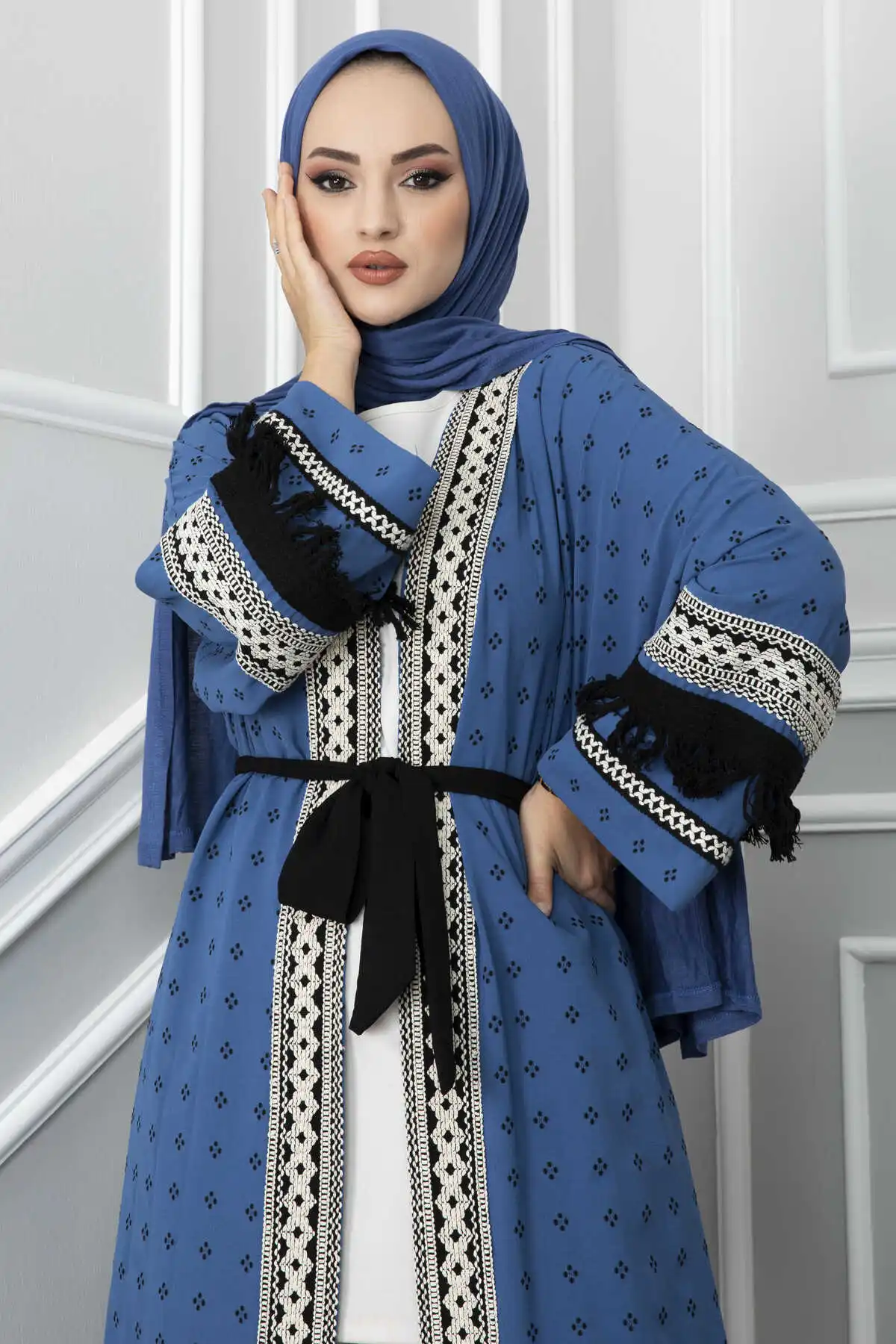 

Women Clothing Garnish Tassel Detailed Hijab Kimono New Abaya Islamic Robe Arab Loose Turkish Kaftan Prayer Muslim Embroidery