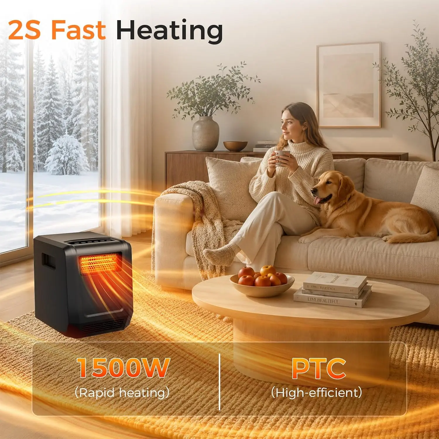 Space Heater 1500W Infrared Electric Heater for Indoor Use, Portable Heater with Remote Control, Digital Thermostat, 12H Timer, ECO Mode, Quiet Heater for Bedroom Offic