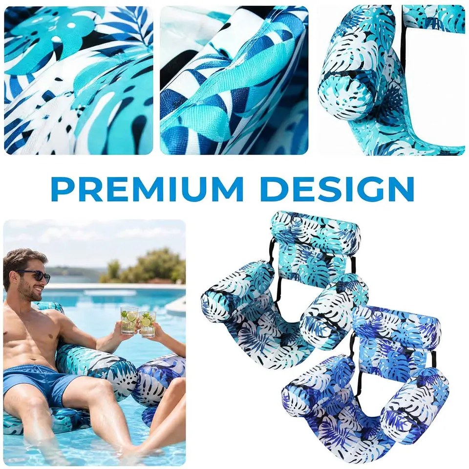 Tumbona Hinchable Flotante Con Motivo Floral, Hamaca De Piscina De 76x40x61 Cm, Soporta 113 Kg, Perfecta Para Playa Y Piscina