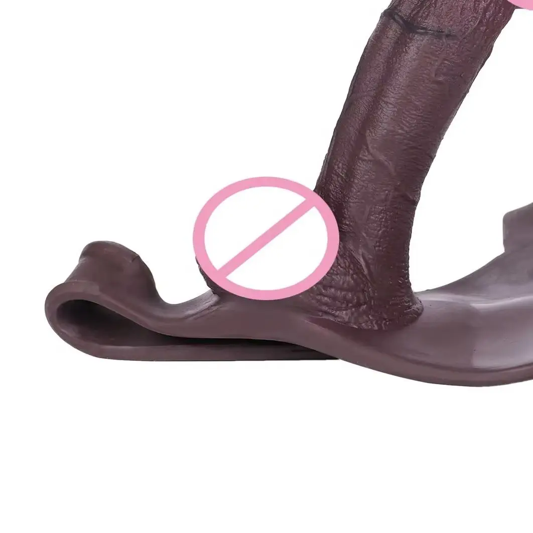 FAAK Black Strapon Penis Sleeve Panties Silicone Thongs Briefs Hollow Dildo Cock Enlarger Extender Adult Sex toys For men