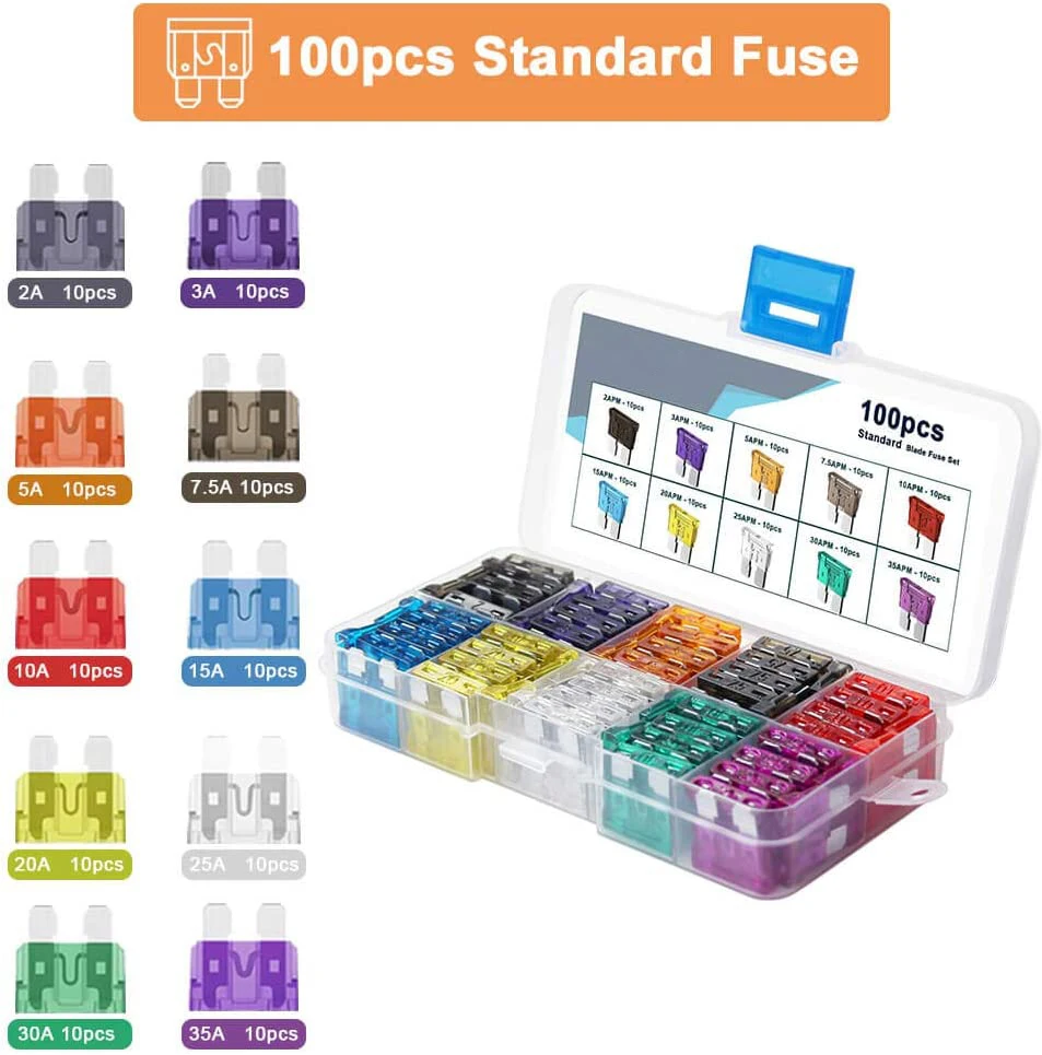 Mini-120Pcs/Standard-100Pcs Blade Fuse Assortment - Car Automotive Truck Auto ATM Fuse Kit (2 3 5 7.5 10 15 20 25 30 35 AMP)