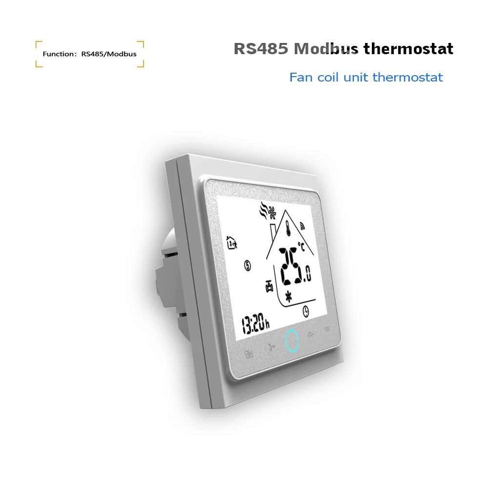 RS485 temperature controller for heating and cooling, 2p-4p fan coil thermostat control 3 speed fans and valves