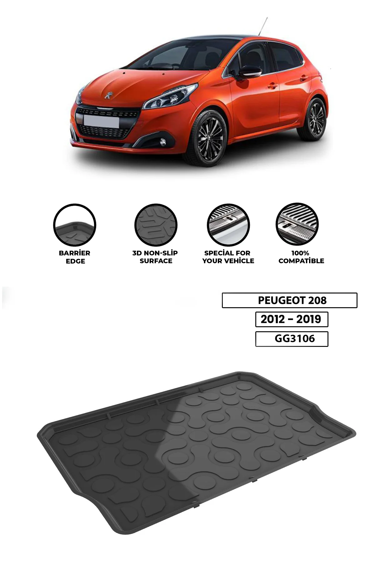 

For PEUGEOT-208-2012-2019.luggage compartment Diffuser Extension Rear Bumper Attachment Luggage compartment