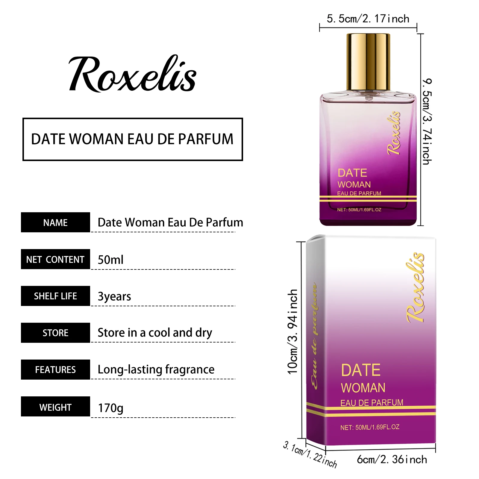 록셀리스 50ml 여성용 허브 향수 매력적인 우디 향 지속적인 향기 무알콜 데이트 유혹적인 우아한 여성 향수