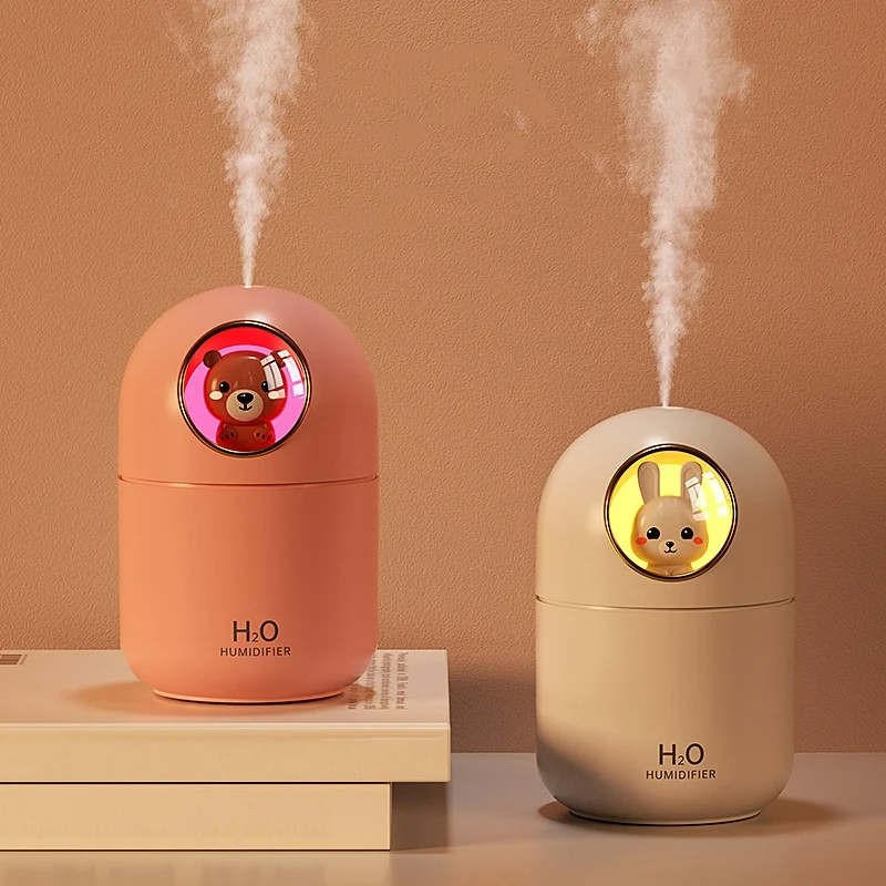 300ML Cute Air Humidifier USB Ultrasonic For Home Hedroom Aroma Diffuser Silent Heavy Fog with Colorful Light Mini Humidificador