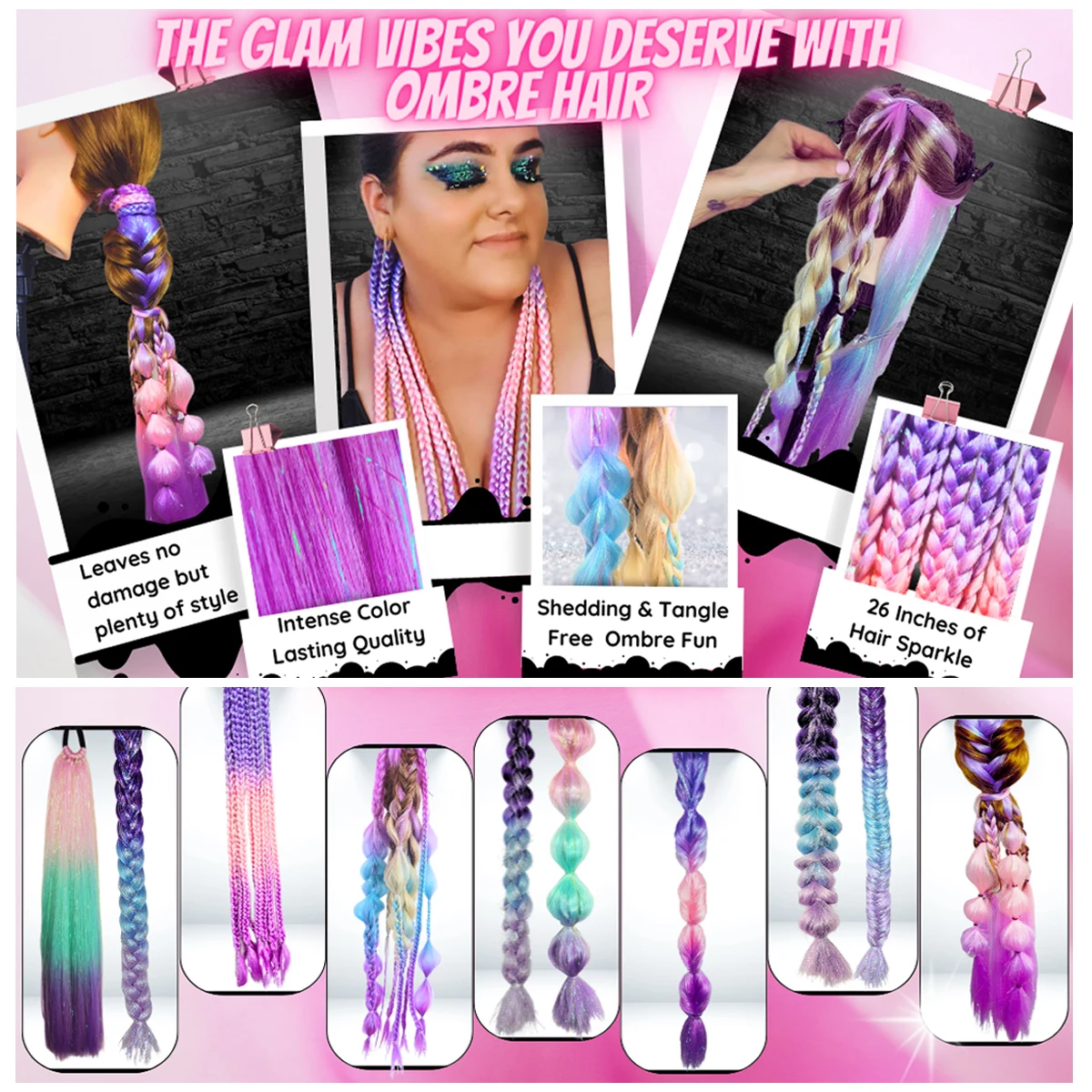 

Amir Colorful Glitter Twinkle Synthetic Hair Mix Tinsel Bling Bling Ombre Braiding Hair Extensions with Rubber Band Ponytail