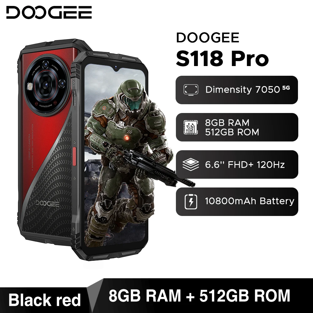Globale Version DOOGEE S118 Pro 5G Robustes Telefon, Abmessung 7050, 10800 mAh Akku, 6,6 Zoll FHD, 120 Hz, 8 GB RAM, 512 GB ROM, Handy, NFC 3