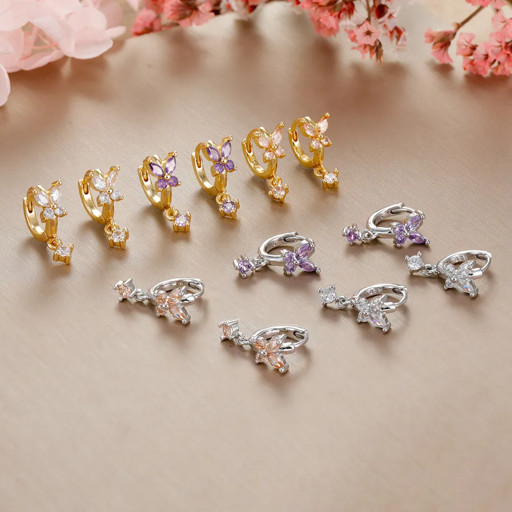 Green Zircon Pendant Butterfly Double Hoop Earring Fashion Elegant Women Jewelry Accessory Classmate Friends Colleague Gift