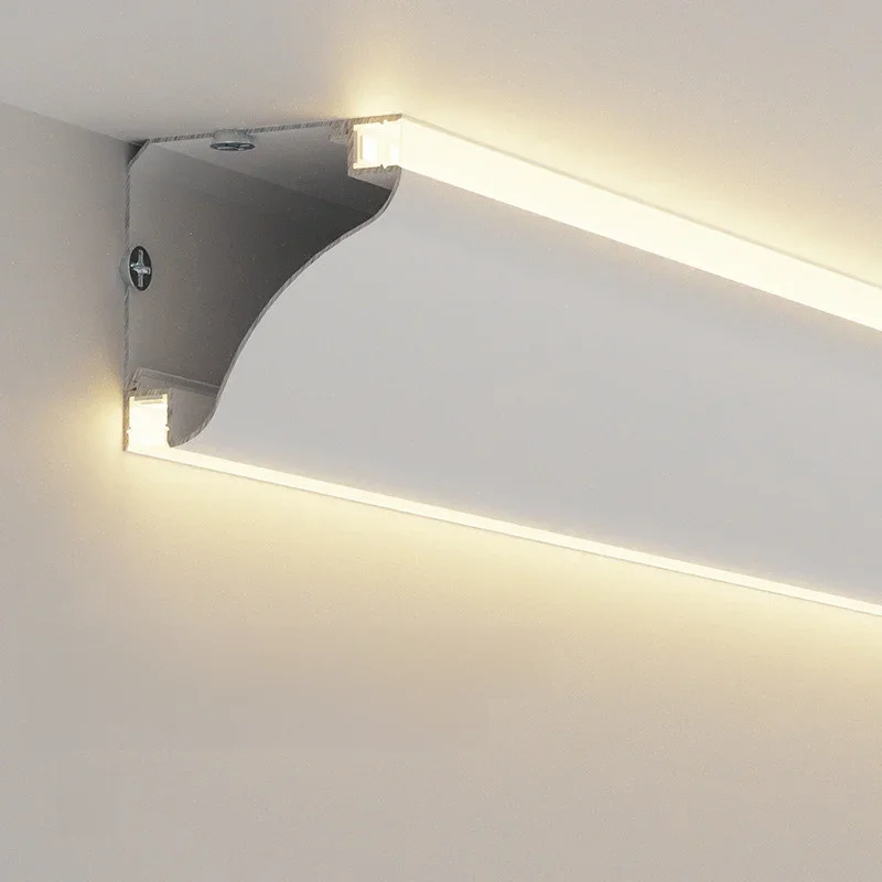 Plafond Led Aluminium Profiel Oppervlak Gemonteerde Muur Top Hoek Decoratie Indoor Sfeer Verlichting Lineaire Harde Balk Lichtlampen - afbeelding 2