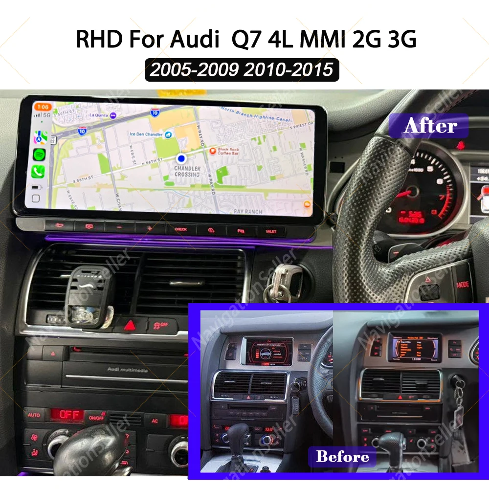 

RHD 12.3 Android 15 Auto Radio CarPlay For Audi Q7 4L 2005-2015 MMI 2G 3G GPS Car Multimedia Player Navi Stereo Head Unit DAB BT