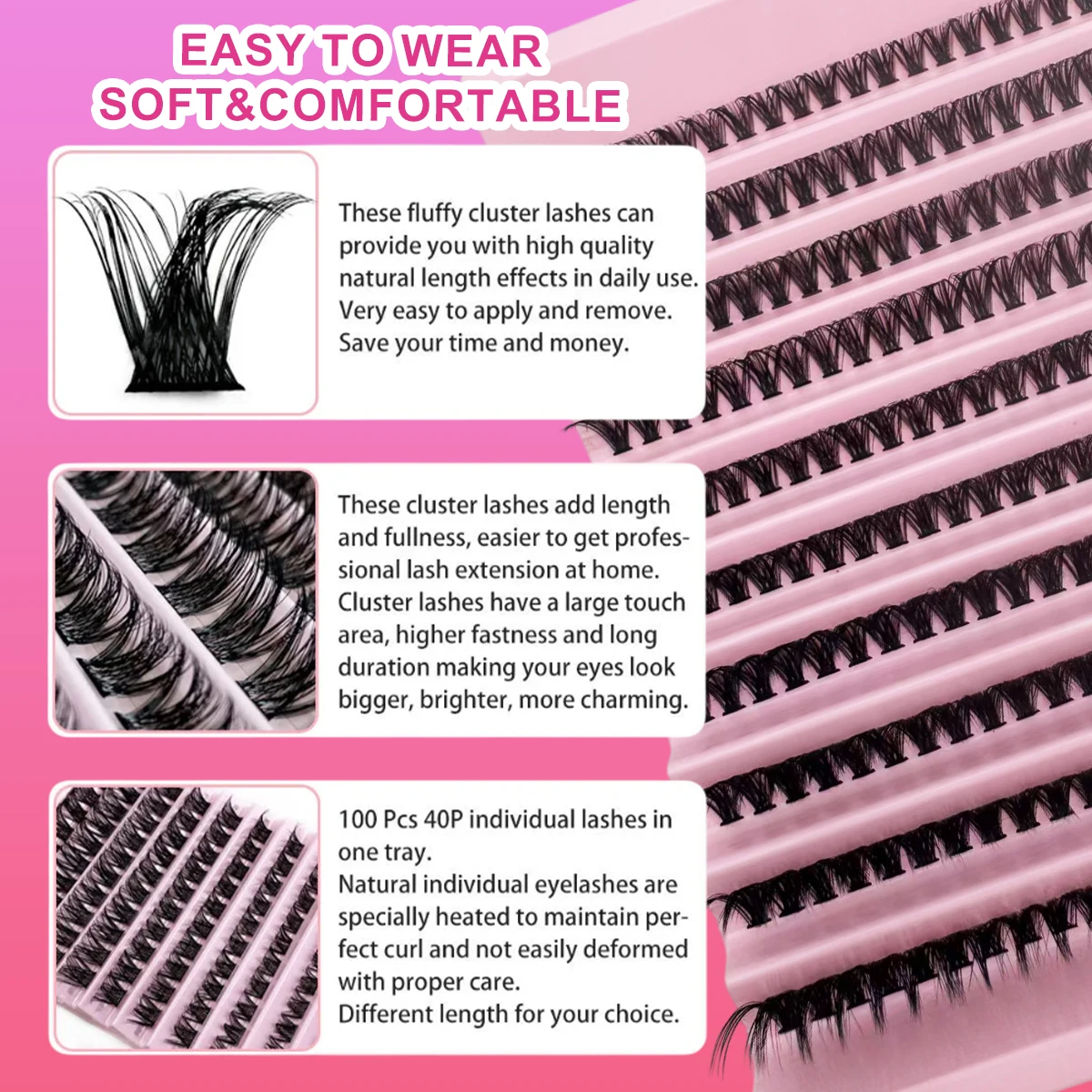 200PCS D Curl 40D Fluffy Individual Eyelashes Mixed Style Fake Wispy Long Lasting Thick Segmented Natural Look for Lashes