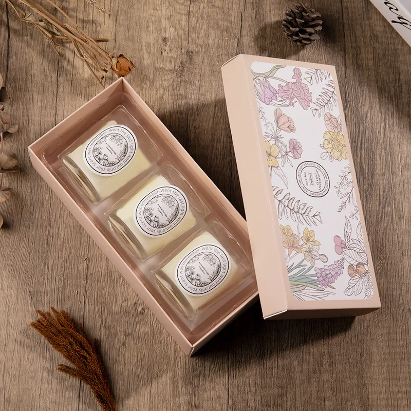 Fragrant Candle Gift Box Set Three Equipment Romantic Smokeless Fragrance Home Soy Soya