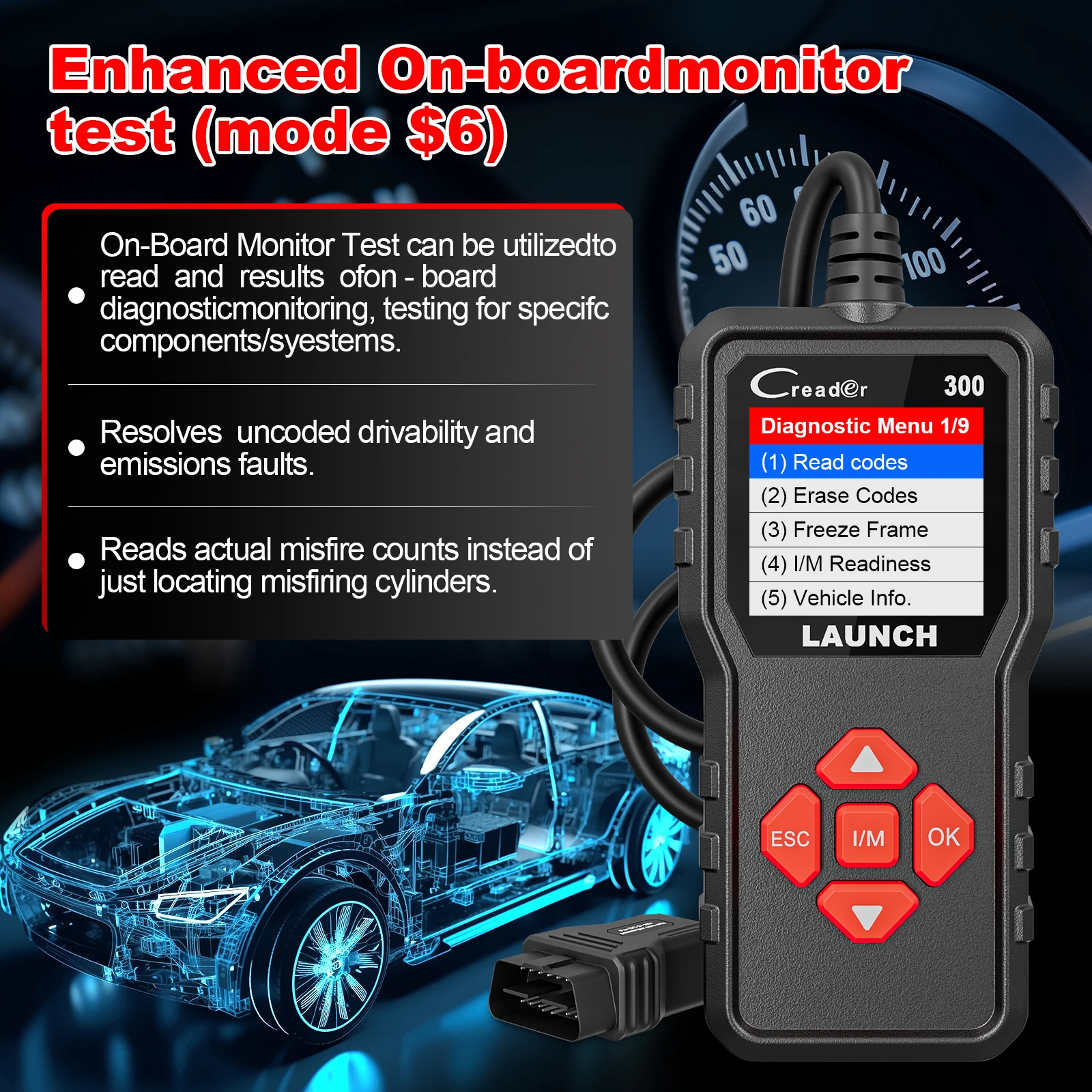 Picture 5: LAUNCH X431 CR300 OBD2 SCANNER CAN Auto Code Reader Diagnostic Tools I/M Engine Battery Tester Lifetime Free Update