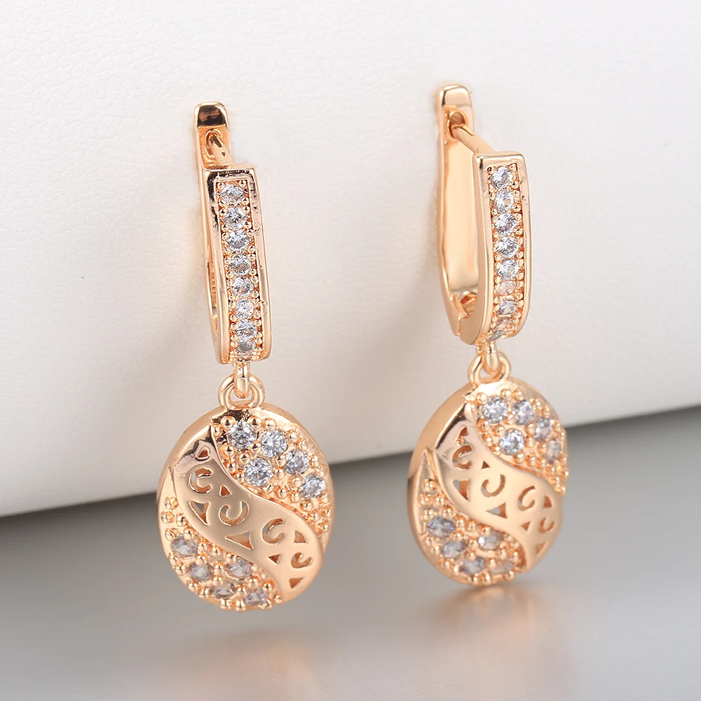 

Rose Gold Color Earrings for Women Girls Cut Out Oval Clear Cubic Zircon Drop Dangle Earrings Fashion Jewelry Gifts