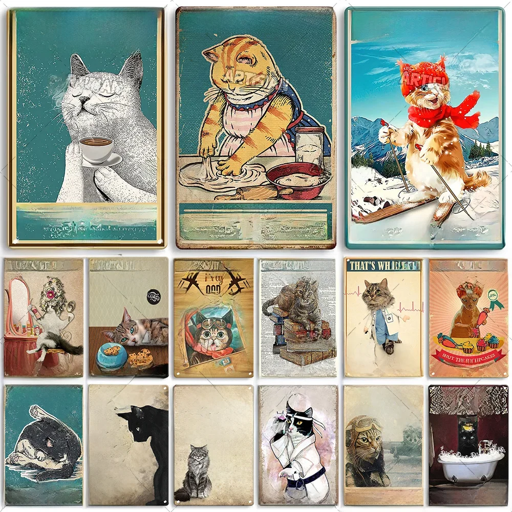 Artisian Cat Retro Metal Sign Funny Pet Vintage Sign Decorative Tin Plaque Garage Bar Pub Club Kitchen Home Man Cave Wall Decor — zdjęcie 2