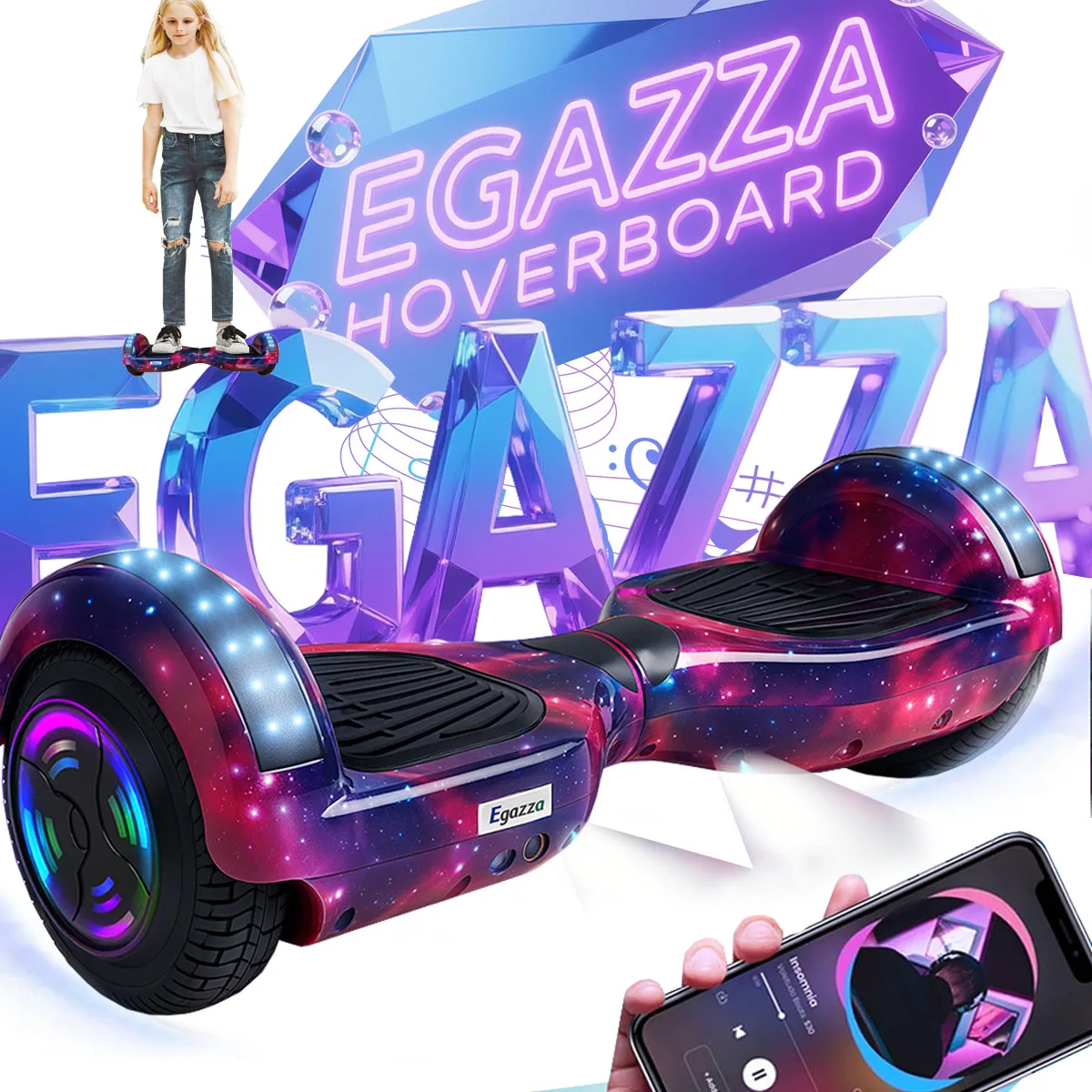 Egazza Hoverboard Romântico Céu Estrelado Com Led Bluetooth