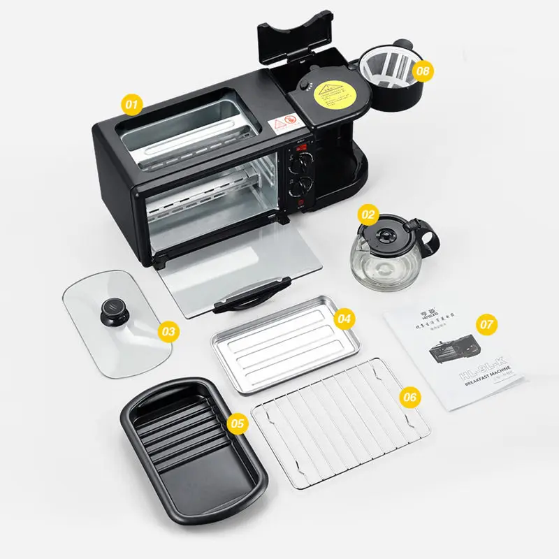Máquina eléctrica multifuncional 3 en 1 para el hogar, máquina para desayunos, sándwiches, cafetera multifunción, horno, sartén para pan y pizza