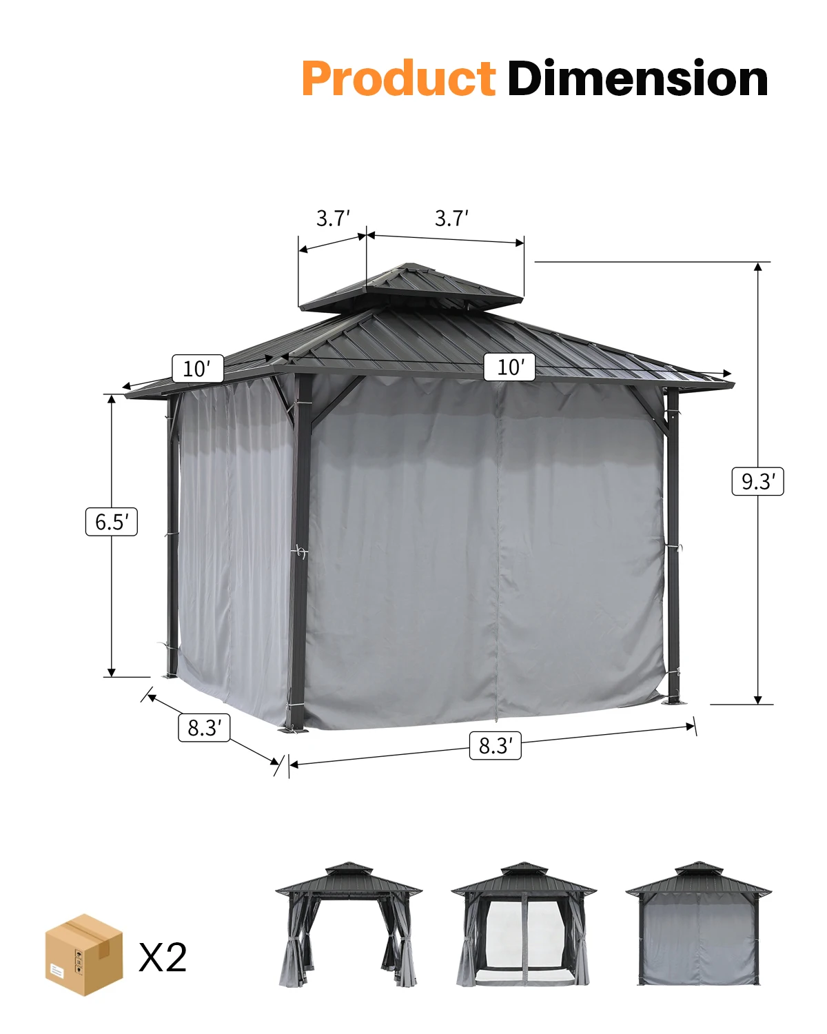 شرفة شرفة SeeHill بإطار من الألومنيوم مقاس 10 × 10 بوصات، وعريشة فناء خارجية مع أسطح فولاذية مزدوجة وستائر وشبكة #3