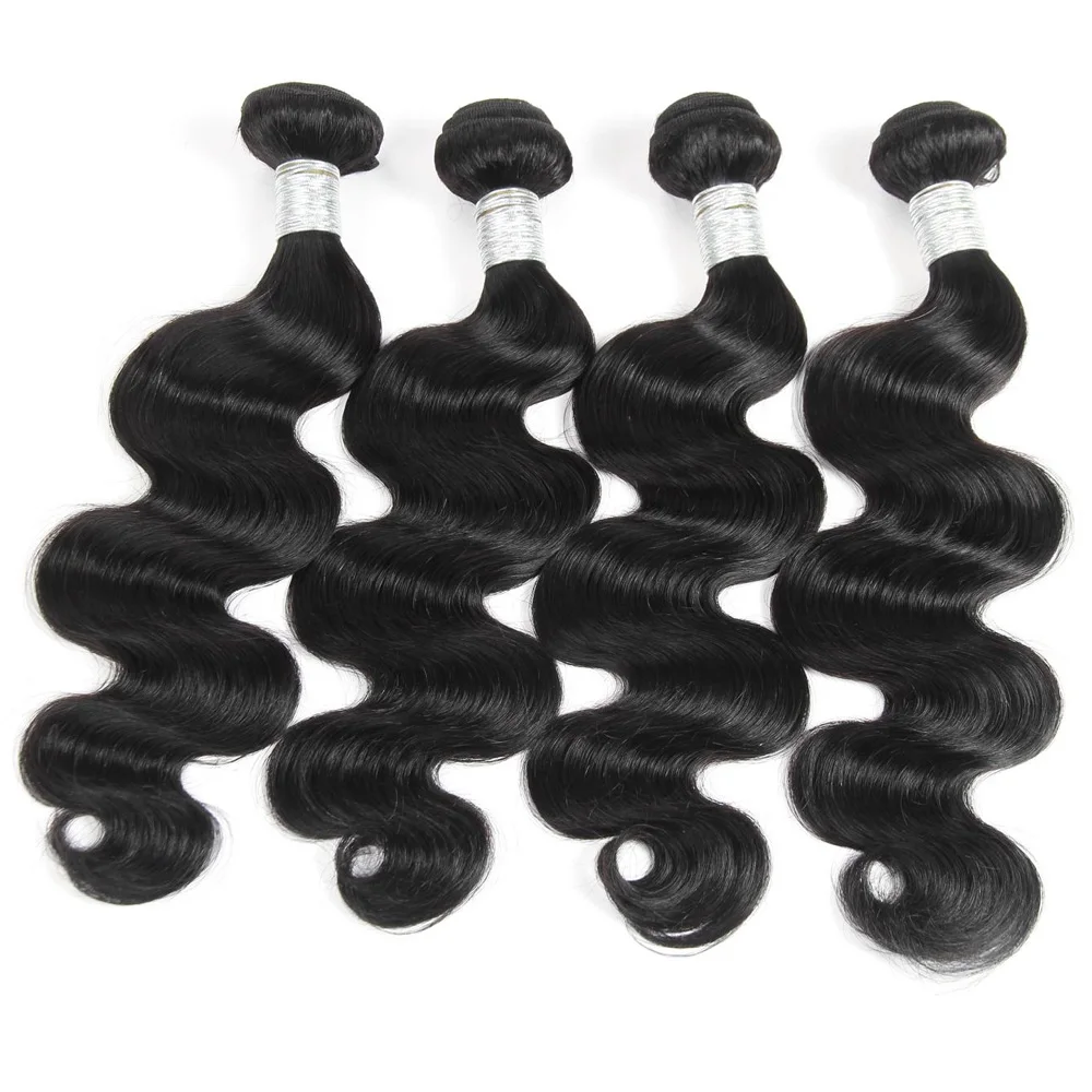 Fasci economici dell'onda del corpo fasci di tessuto brasiliano dei capelli 1/3/4 pezzi fasci di capelli umani nero naturale 8-28 "estensioni dei capelli Remy