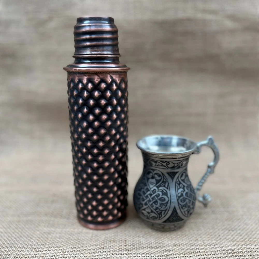 Copper Water Bottle 750 Ml %100 Copper Special Pyramid Pattern New Season - By Global Marketin