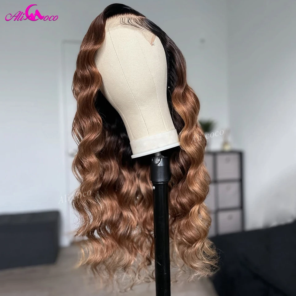 

Ombre Chocolate Brown Colored Body Wave 13x4 Lace Front Wig Pre Plucked 13x6 Transparent Lace Front Human Hair Wig 180 Density