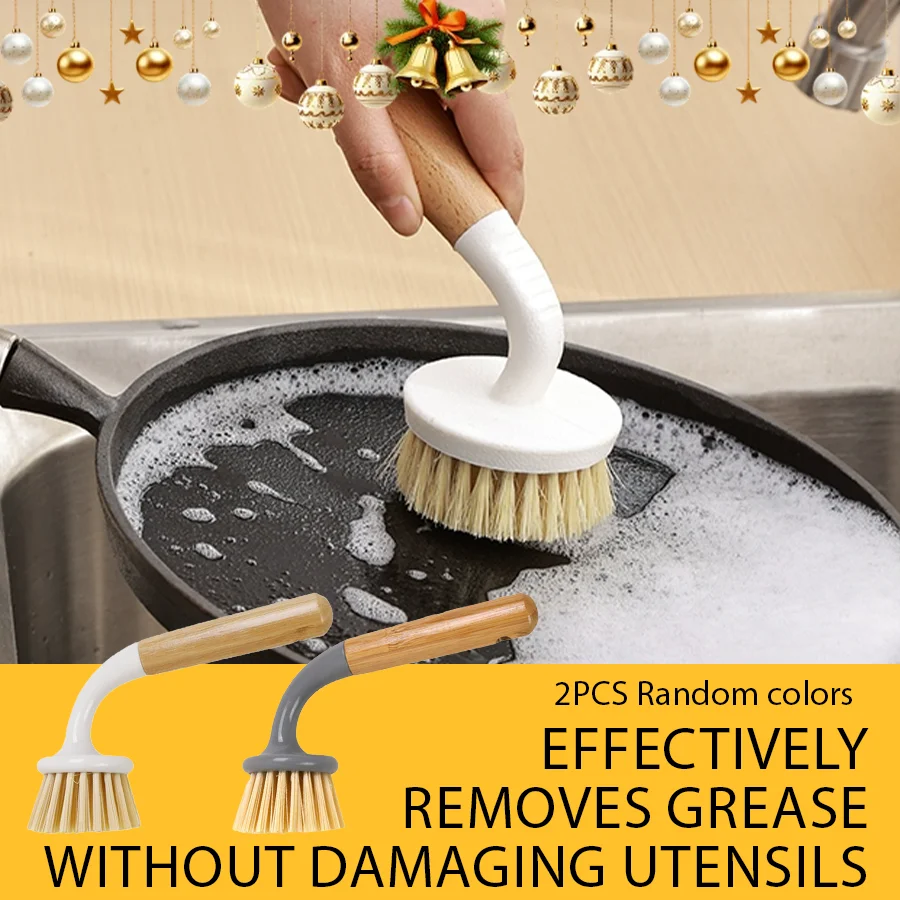 

Набор кухонных щеток с деревянной ручкой, 2 шт., Рождественский герой! Угловой дизайн Tackles Stubborn Grease. Скрабы Горшки, сковороды