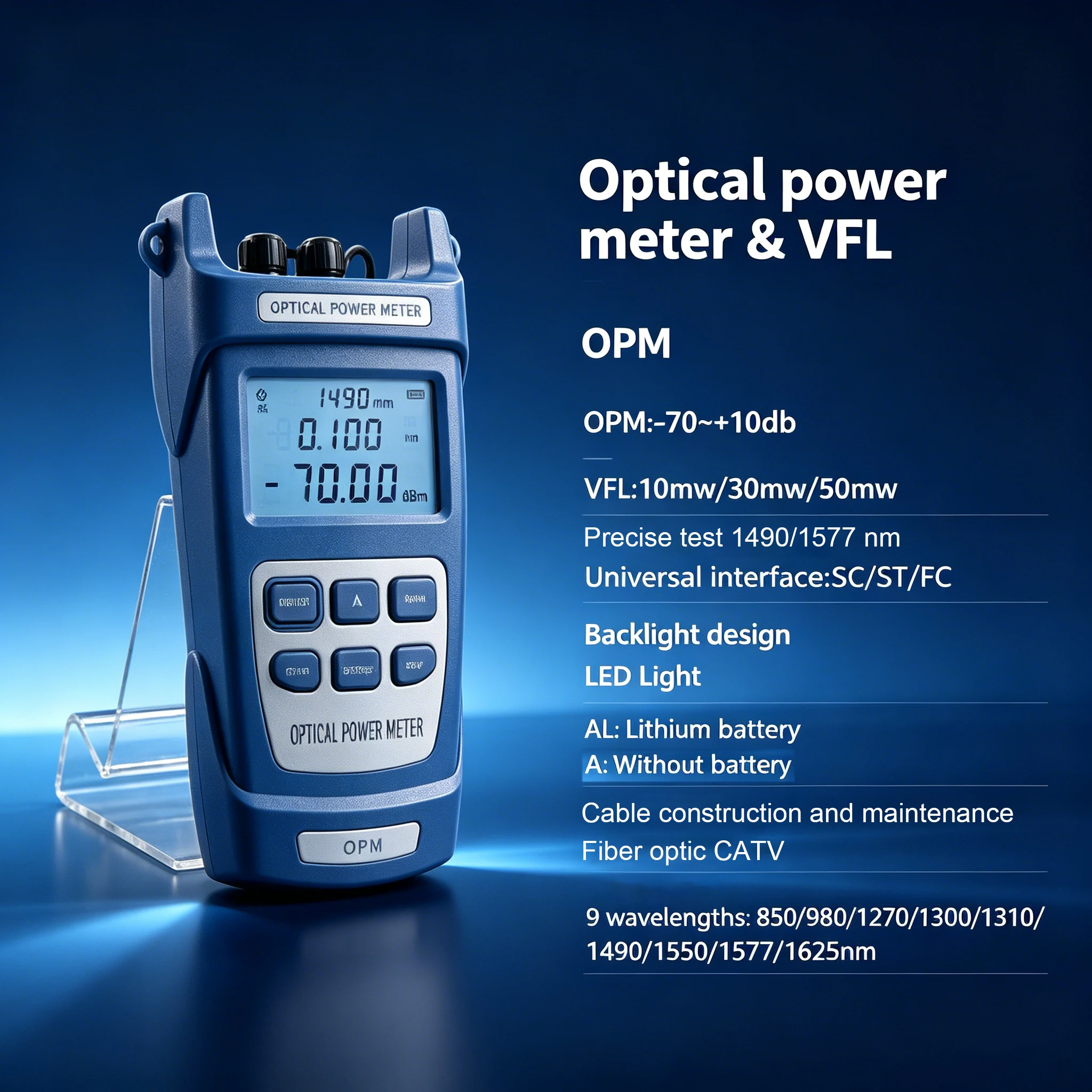 ミニ光パワーメーター-70~-10dbm、10-30-50mw-vflテスト、9波長対応、led照明付き光ファイバーケーブルテスター、ftthツール
