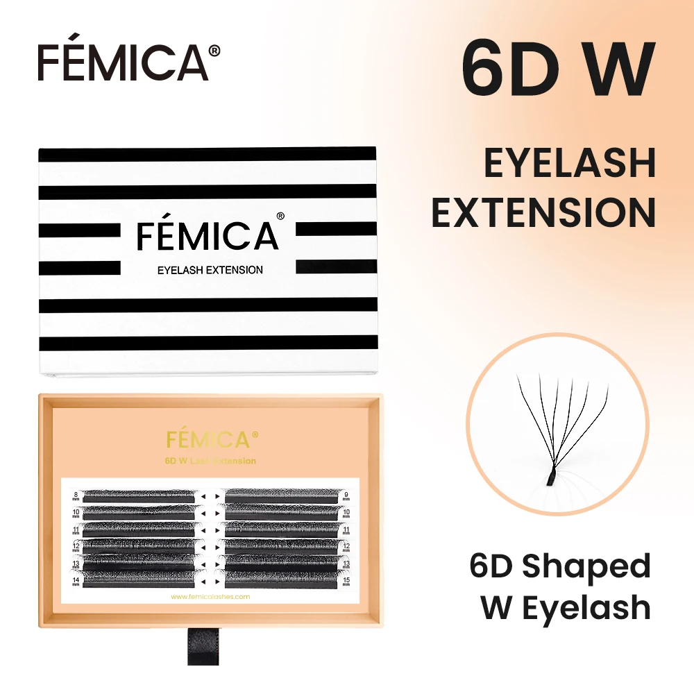 

FemicaLashes 6D W Shape Premade Volume Fans 0.07mm Curl CD Soft Lightweight Eyelash Extensions W-Shaped False Lashes for Makeup