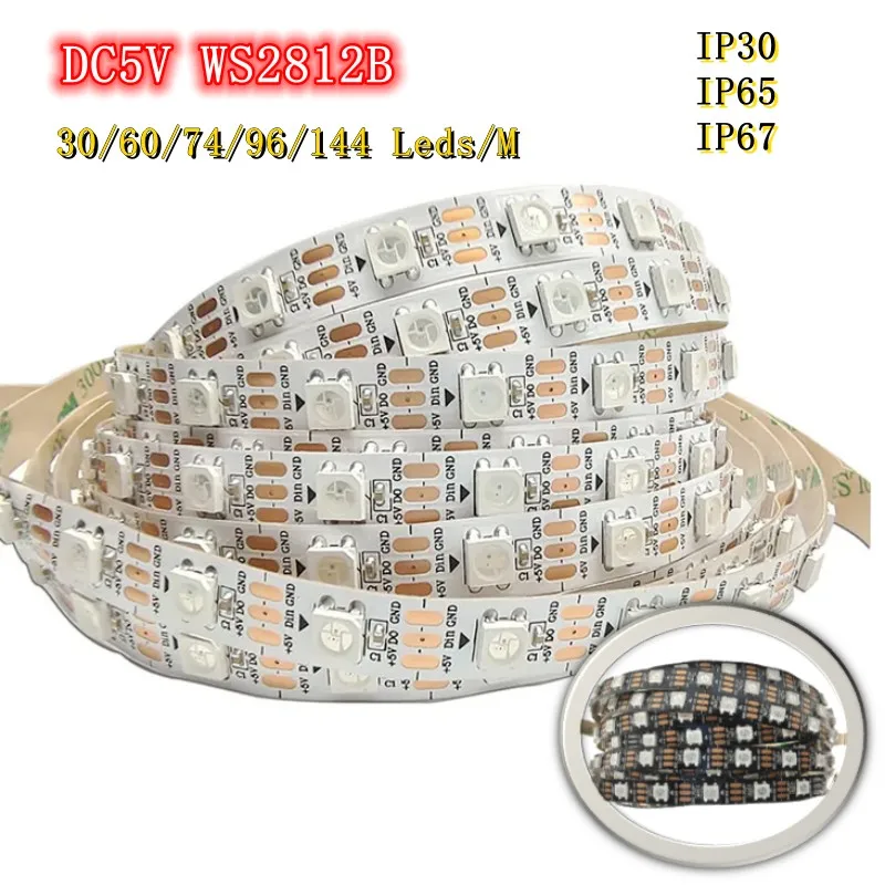 5V 12V WS2812 WS2815 LED Strip 30/60/74/96/144 leds/m addressable IC pixel 5050 RGB Lights Tape IP30/65/67 Magic neon bar