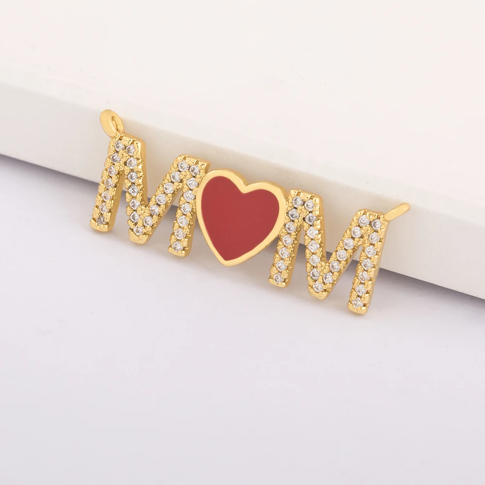 DIY Charm For Jewelry Making Necklaces Gold Color Copper Zircon Pendants Mom Letter Charms Unique Gift