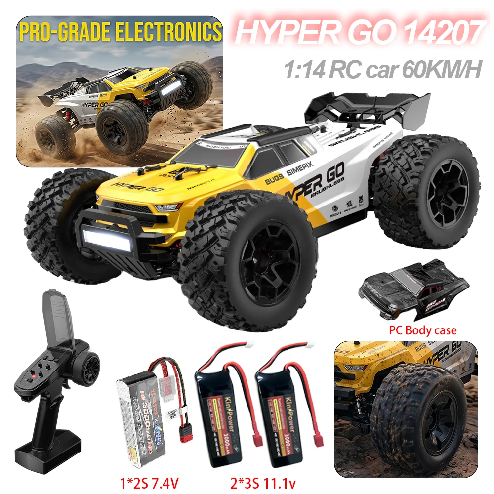 HYPER GO MJX 14207 1/14 RC Auto 60KM/H Hochgeschwindigkeits-Drift-Rennauto 4WD Professionelles 2.4G Fernsteuerungs-Offroad-Auto Bürstenmotor Monster Trucks Spielzeug Geschenke für Erwachsene