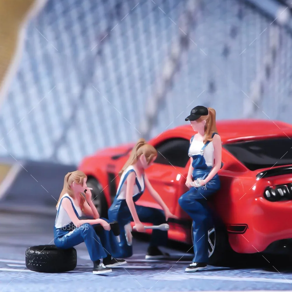 Figurine l'inventaire peinte pour voitures, beau modèle féminin, figurine de scène de réparateur, poupées non peintes, jouet de décoration, 1/64, 1/87, 1/43