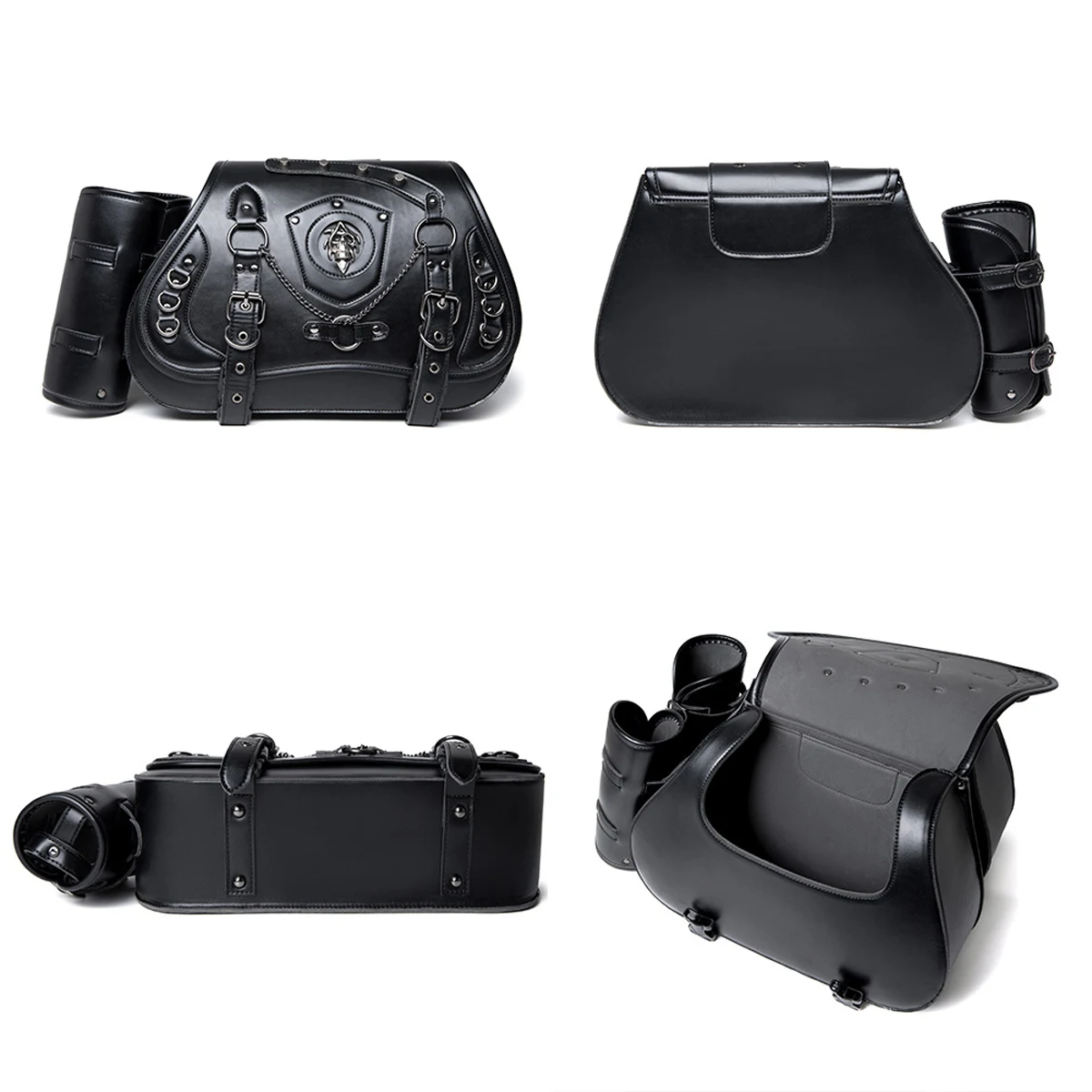 2PCS High Quality PU Motorcycle Accessories Modified Side Luggage Large Capacity Punk Knight Motorcycle Flip Hanging Bag