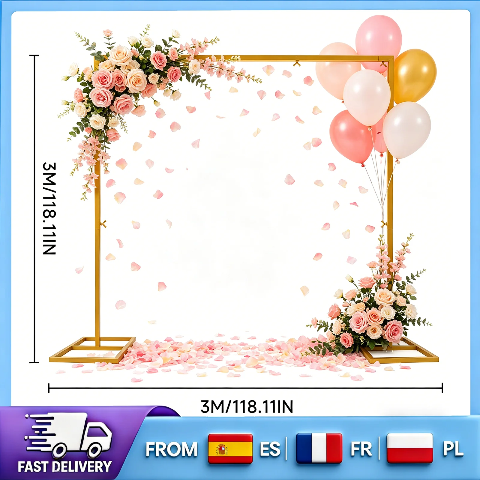 Arche de mariage carrée en fer doré, cadre métallique anti-rouille avec peinture thermolaquée haute température, pour la décoration de fêtes d'anniversaire et de remise de diplômes